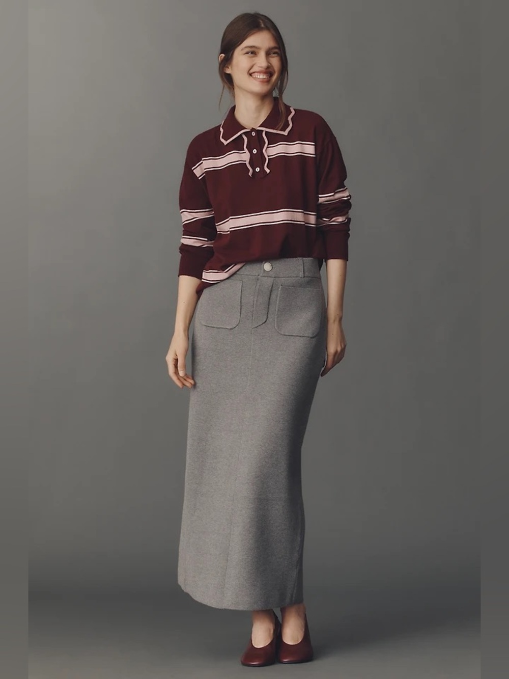 Anthropologie Maeve The Colette Heather Gray Knit Maxi Skirt Size M NWT